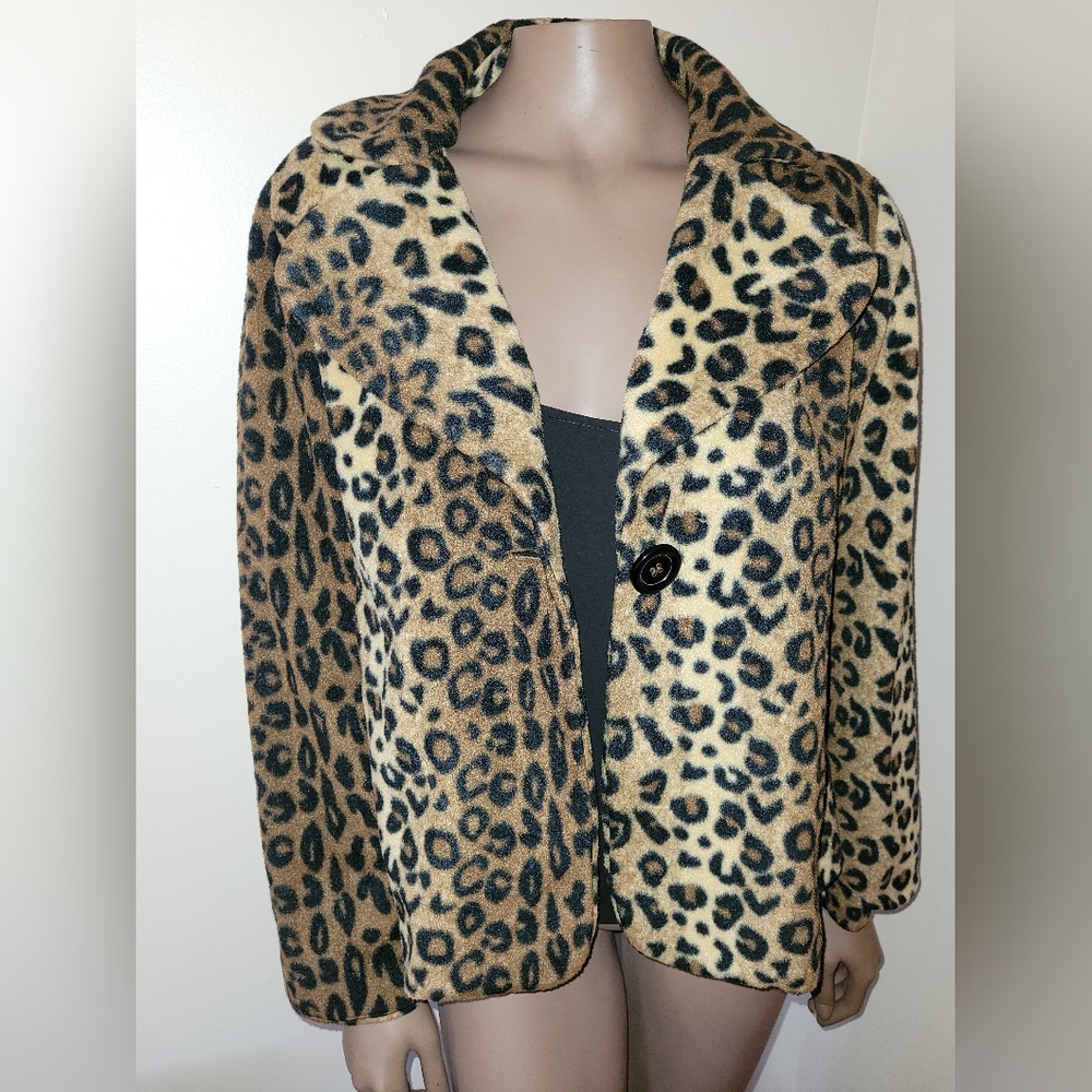 Susan Graver Fleece Leopard Print Button Front Jacket